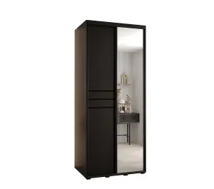 Cannes XI Mirrored Sliding Door Wardrobe W120cm - Sleek Black Storage for Compact Spaces