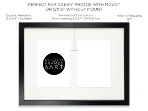 PF&A Oxford Black 12x10" Multi Picture Frame For x2 6x4" With Glass