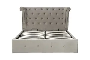 Edison Kingsize Brush Velvet Ottoman Bed - Metal/Wood/Textile - L229 x W176 x H110 cm - Grey