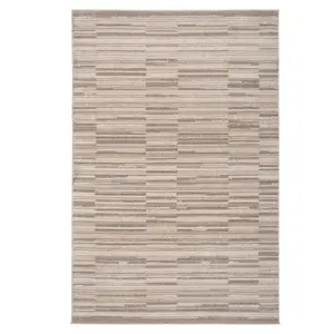 Neutral Beige Distressed Block Striped Soft Living Area Rug 160x230cm