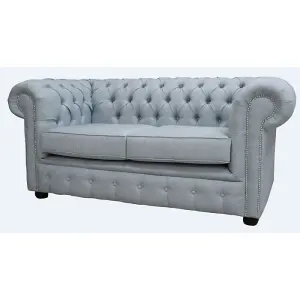 Chesterfield 2 Seater Sofa Charles Sky Blue Linen Fabric In Classic Style