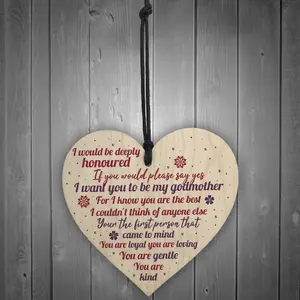 Red Ocean Godmother Handmade Wooden Heart Sign Plaque Keepsake Thank You Gift Christening Godparents Gifts