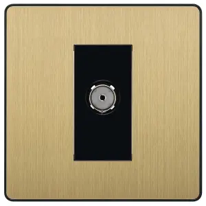 British General Single Screwless TV & radio socket Satin Brass effect