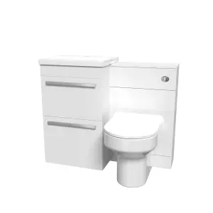 Nes Home 2 Drawers White Basin Vanity, WC Unit & Back To Wall Comfort Toilet