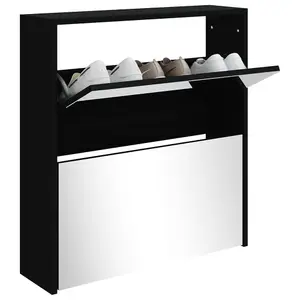 Berkfield Shoe Cabinet with Mirror 2-Layer Black 63x17x67 cm