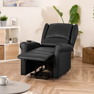 Corcoran 76cm Black Bonded Leather High Back Mobility Aid Electric Lift Assist Rise Recliner Arm Chair with Massage and Heat