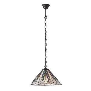 Luminosa Astoria 1 Light Medium Ceiling Pendant Dark Bronze, Tiffany Style Glass, E27