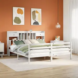 Berkfield Bookcase Bed without Mattress White 180x200 cm Super King Solid Wood Pine