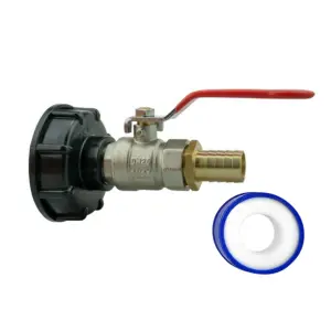 IBC 2 Inch S60X6 Cap Kit with Lever Valve 19 mm Brass Barb and PTFE Tape Leak Proof Liquid Control