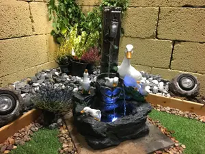 Duck Family Animal Animal Fountain Solar Water Feature