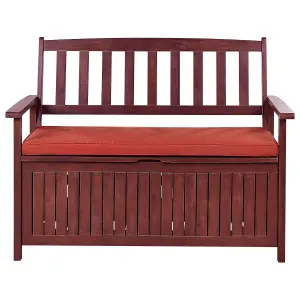 Garden Bench with Cushion SOVANA with Storage Acacia Wood Red