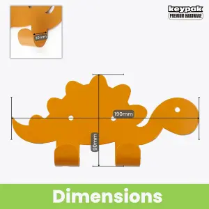 Dinosaur Double Coat Hooks, Door Wall Mounted Hanger Kids Children Room Nursery (Orange)