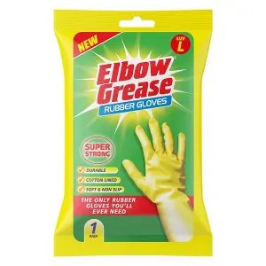 Elbow Grease Rubber Gloves Cotton Lined Extra Strong Non-Slip Size Large