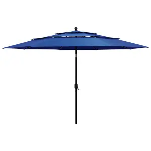 Berkfield 3-Tier Parasol with Aluminium Pole Azure Blue 3.5 m