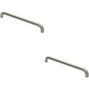 2x Round D Bar Pull Handle 480 x 30mm 450mm Fixing Centres Satin Steel