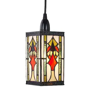 Art Deco Tiffany Easy Fit Pendant Shade with Green, Amber and Red Stained Glass