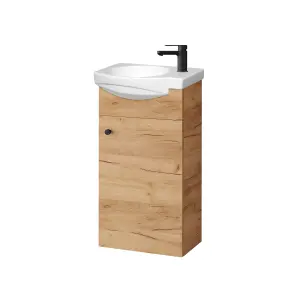 Bathroom Vanity Unit with Basin 400 Cloakroom Sink Cabinet Wall Oak Finish Avir