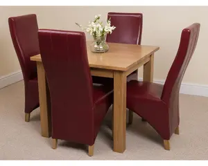 Oslo 90 x 90 cm Oak Small Dining Table and 4 Chairs Dining Set with Lola Burgundy Leather Chairs