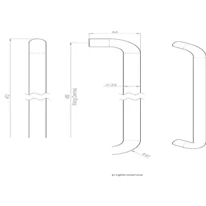 2x Round D Bar Pull Handle 22mm Dia 300mm Fixing Centres Satin Stainless Steel