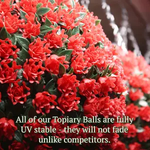 Best Artificial 23cm Red Rose Hanging Basket Flower Topiary Ball - Suitable for Outdoor Use - Weather & Fade Resistant