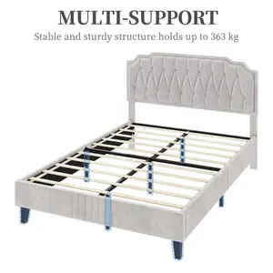 Upholstered Bed Frame with with Button-Tufted Headboard Beige / Double