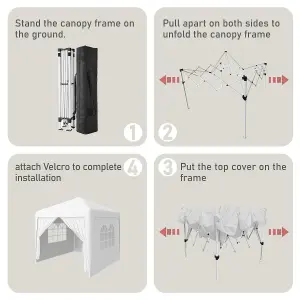 SunDaze Garden Pop Up Gazebo Party Tent Camping Marquee Canopy with 4 Sidewalls Carrying Bag White 2x2M