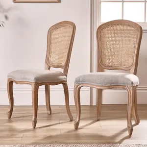 Set of 2 Vintage Style Loire Rattan Back Indoor Furniture Dining Chairs