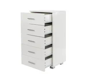 White gloss 5 drawer narrow Lido chest of drawers