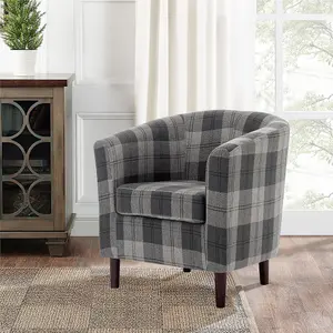 Grey Tartan Fabric Accent Bucket Tub Chair Occasional Armchair