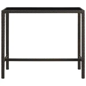 Berkfield Garden Bar Table Brown 130x60x110 cm Poly Rattan and Glass