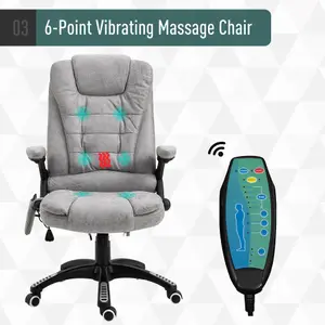 Vinsetto Massage Office Chair Recliner Ergonomic Gaming Heated Home Padded  Leathaire Fabric Grey