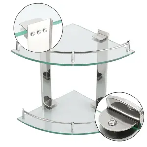 2 Tier Wall Mounted Tempered Glass Bathroom Corner Shelf Storage Organizer D 25 cm