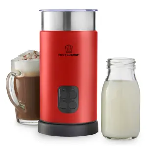 MisterChef Large Red Fast 550W Automatic Milk Frother, Hot & Cold Milk Functionality, 240ml Milk Heating / 115ml Milk Frothing