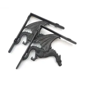 Oakcrafts - Pair of Antique Cast Iron Winged Dragon Shelf Brackets - 180mm x 210mm