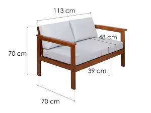 Wooden Garden Bench Seat Cream Cushions Comfy Deep 2 Seater Outdoor Bench - Cozy