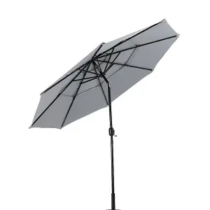 2.89M Tiltable Garden Parasol Outdoor Sun Shade Umbrella with Solar LED Lights Crank Tilt No Base, Light Grey