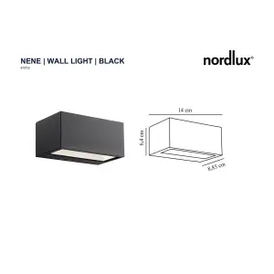 Nordlux Nene Outdoor Patio Terrace Garden Wall Light In Black (Height) 6.4cm