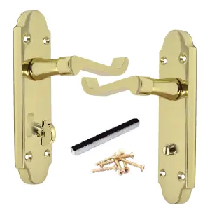 Epsom Door Handle Bathroom Lock Scroll Lever - Brass