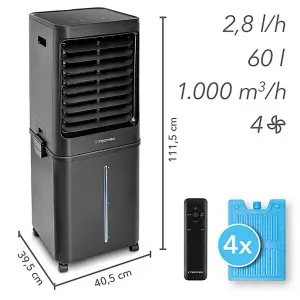 Portable Evaporative Air Cooler Fan 4 Speeds Remote Control PAE 80 Black