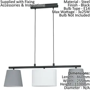 Pendant Ceiling Light Colour Black Shade Grey White Fabric Bulb E14 3x25W