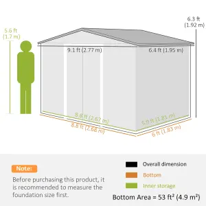 Outsunny 9 x 6FT Galvanised Garden Storage Shed with Sliding Door, Light Grey