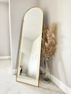 Gold Arched LED Metal Frame Mirror Wall & Floor Standing - 145 x 45cm