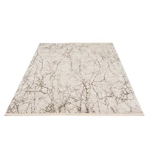 Beige Tonal Super Soft Distressed Abstract Fringed Area Rug 120x170cm