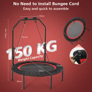 Costway 40" Mini Trampoline Foldable Fitness Trampoline with Height Adjustable Handle