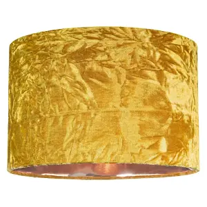 Modern Ochre/Mustard Crushed Velvet 14 Table/Pendant Shade with Copper Inner