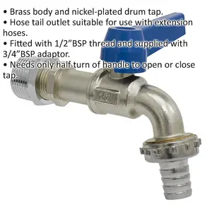 High-Quality 1/2-Inch BSP Drum Tap with 3/4-Inch Adaptor for Hose Tail Outlet