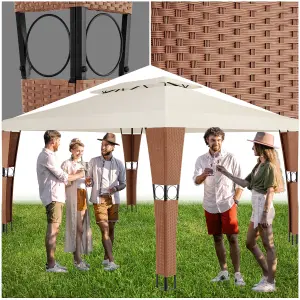 Gazebo Mona - 4 x 3 m, double roof system, water-repellent, 50+ UV protection - brown/cream