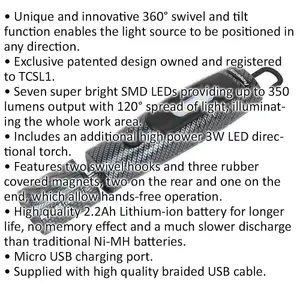 Swivel Inspection Light - 7 SMD LED & 3W SMD LED - Rechargeable - Carbon Fibre