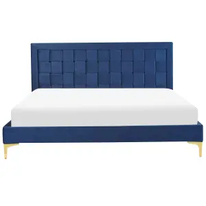 Velvet EU King Size Bed Navy Blue LIMOUX