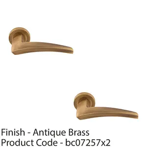 2 PACK - Premium Elegant Curve Door Handle Set - Antique Brass Bar Lever on Round Rose